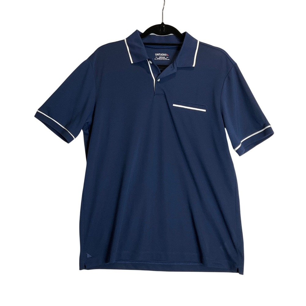 UNTUCKit Polo Shirt Performance Blue Navy Stretch Comfort Office Casual Preppy M